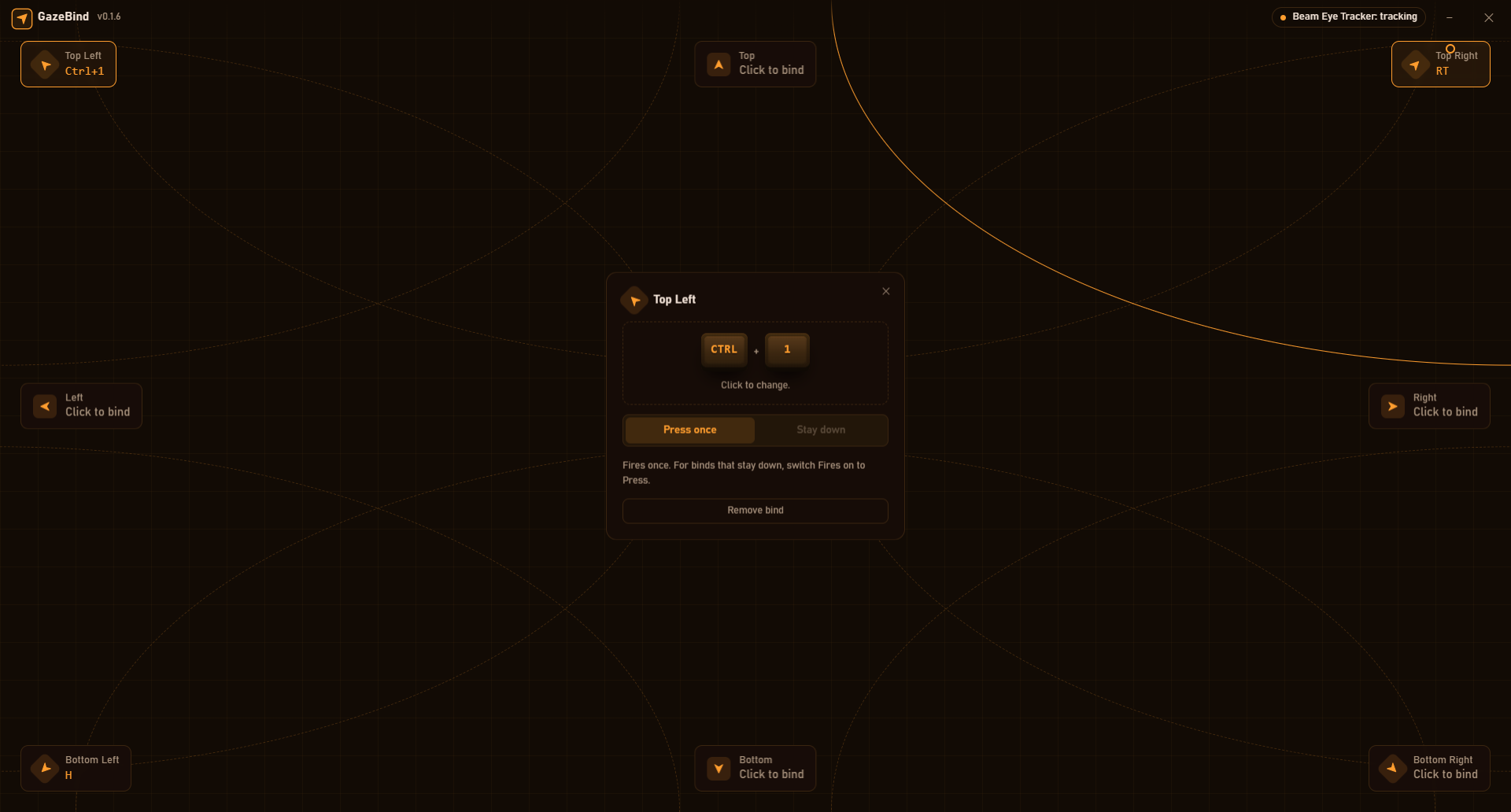 The zone editor: keyboard or controller output, the captured combo, tap or hold