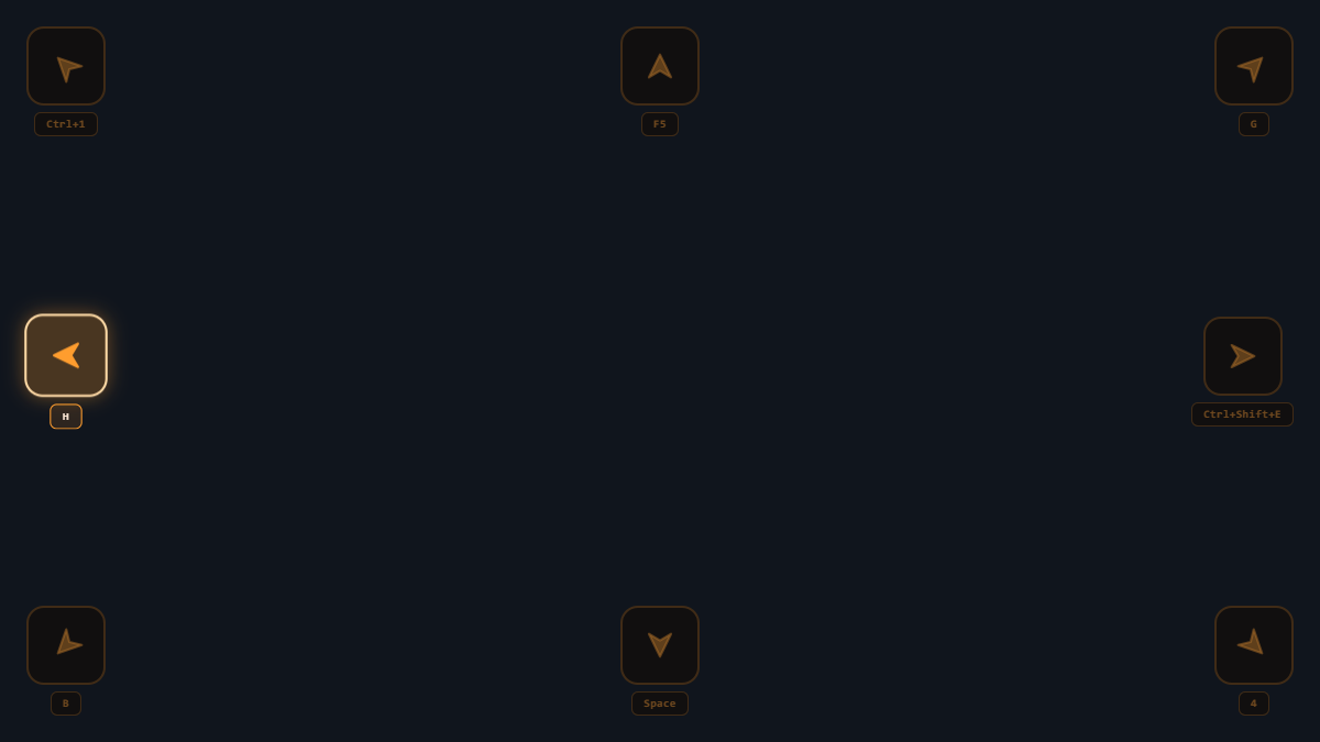 The GazeBind overlay in game: your 8 binds at the screen edges, the looked-at one lit, the center clear